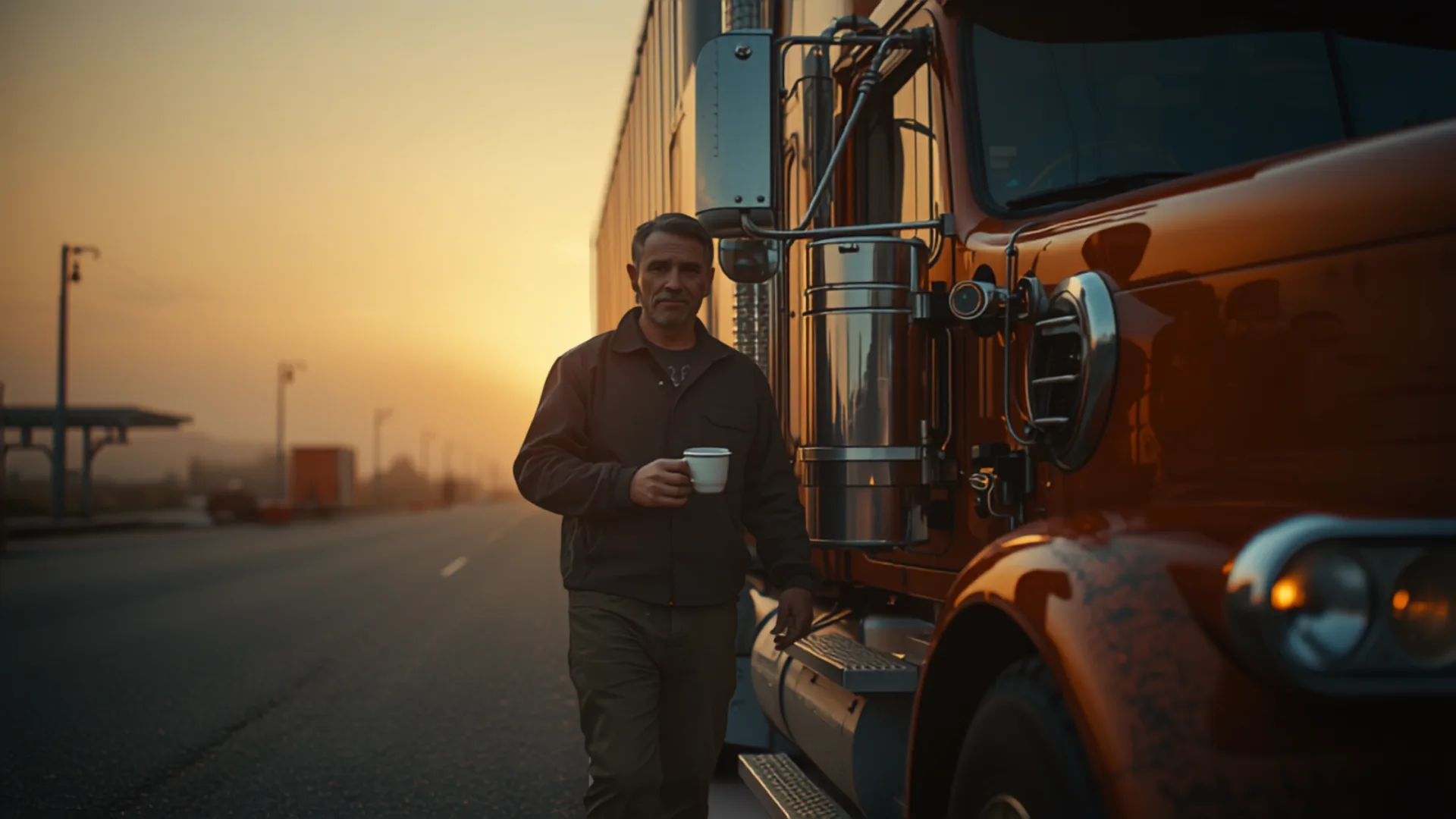 A truck driver beside their rig